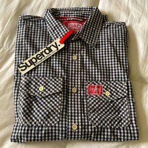 NWT S&D Co. Superdry shirt shop, black/white checkered, short sleeve shirt, XXL